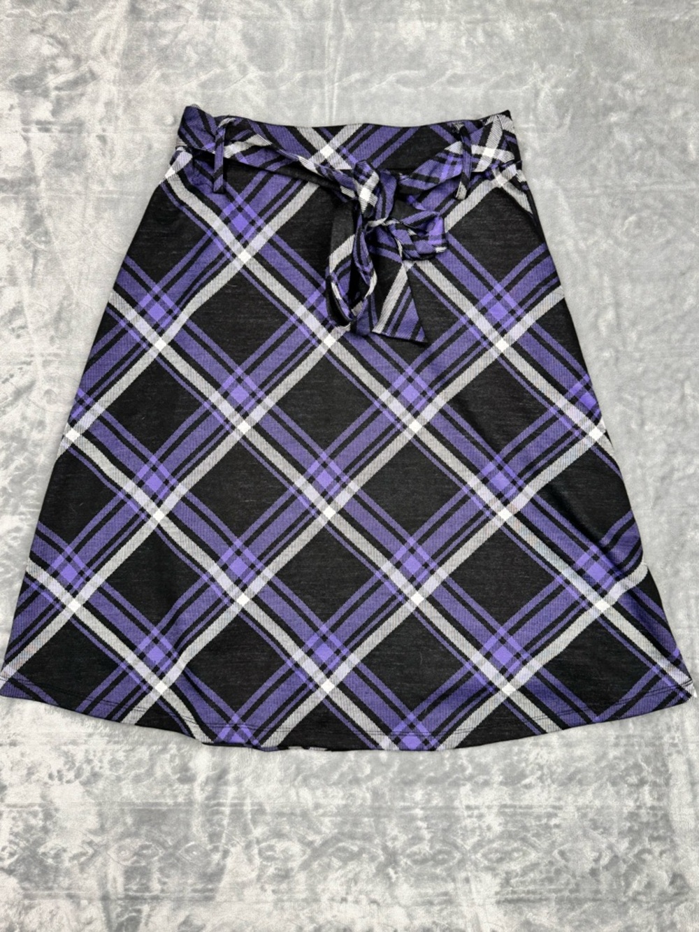 Black and Purple Plaid A-Line Skirt with Tie Waist